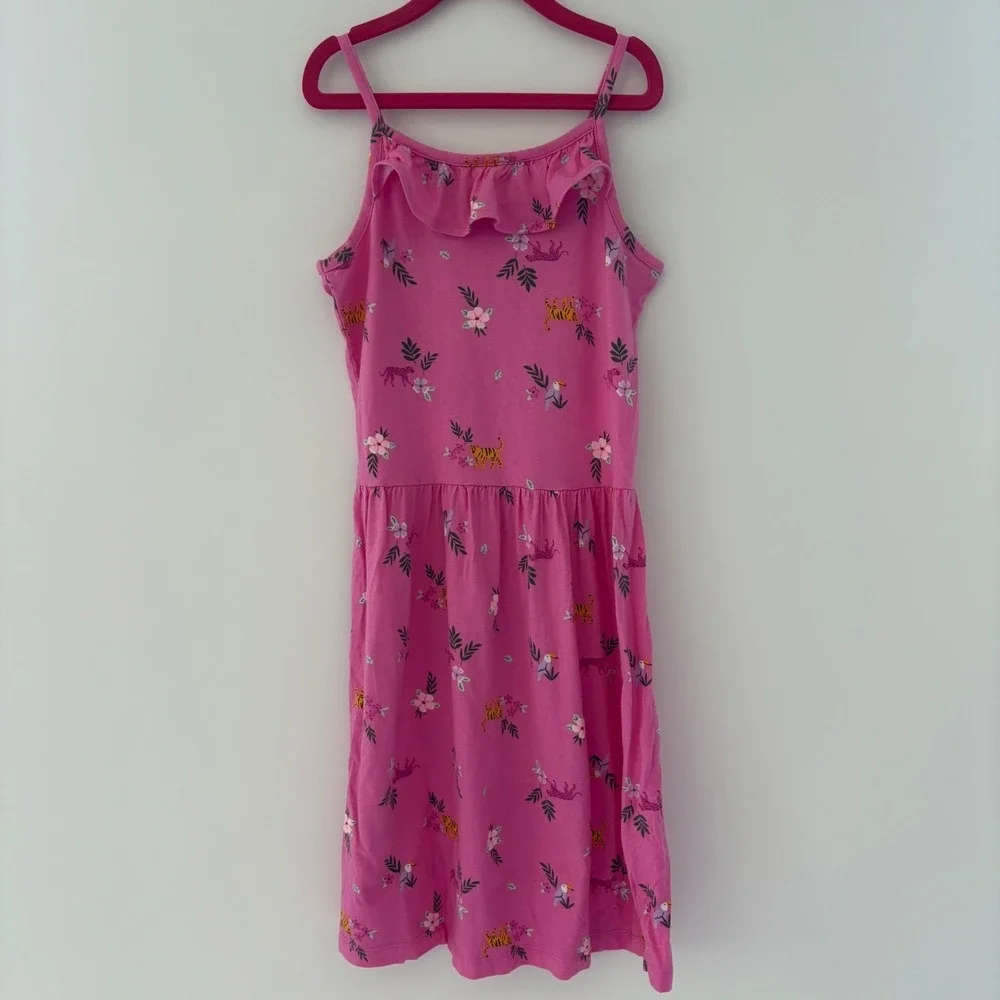 Carter's Girls Size 12 Pink Dress Tiger Floral Print‎ Sleeveless Casual Summer